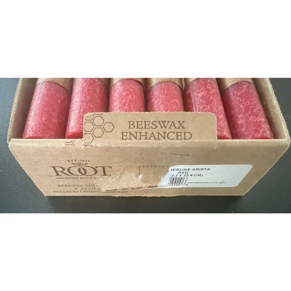 Root Beeswax Arista Taper Candles (12) RED 9” Tall Candles Unused VTG NIB NEW